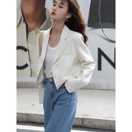 纯色修身开衫纽扣短外套女