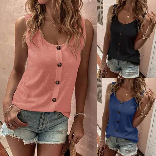纽扣纯色背心修身女式上衣Button solid color vest slim fit top
