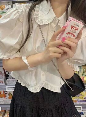 Baby collar ruffled short sleeved shirt 娃娃领荷叶边短袖衬衫