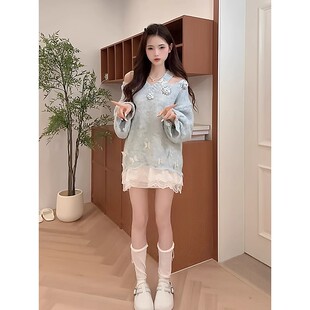 设计感镂空立体花朵针织衫女秋冬大码胖mm宽松中长款慵懒毛衣上衣