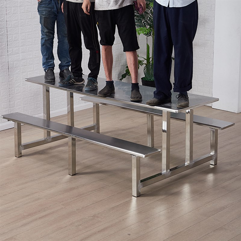 不锈钢员工食堂餐桌椅学生长条饭现代桌板连体快餐多功能简易桌子