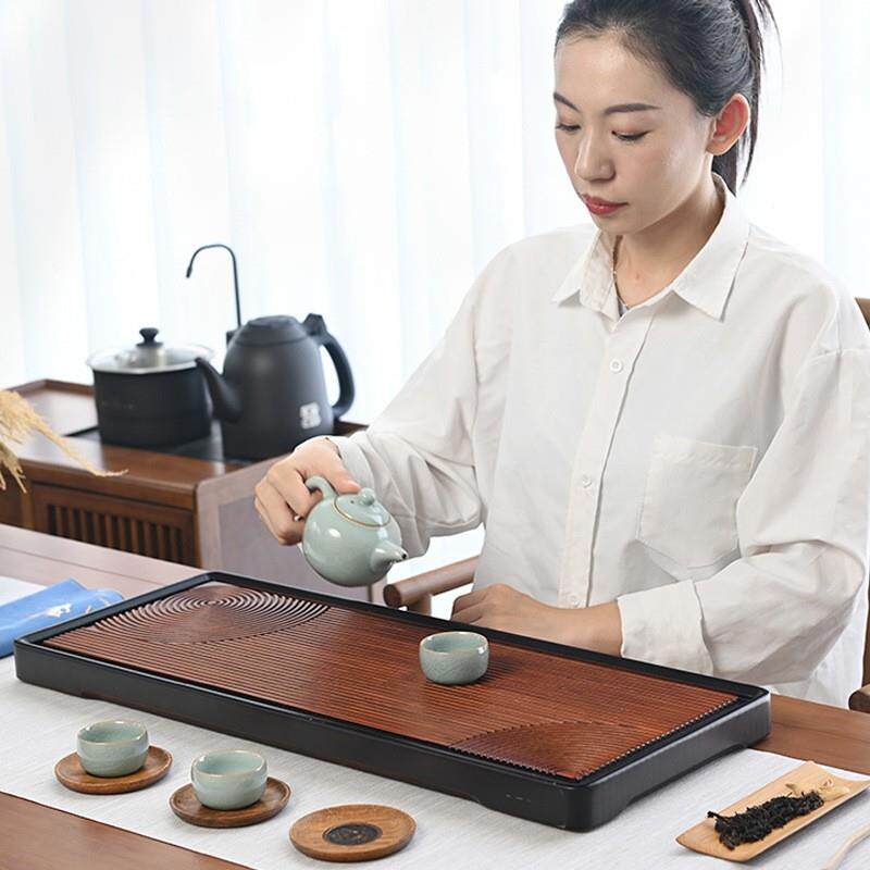 祥福竹茶盘排式涟漪用溢水式竹制涟池水品茶台茶家办公工作室茶具