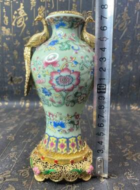 仿古花瓶复古新WQ-10.5中花式孔花卉底座雀镂空鎏金瓶工艺品摆件