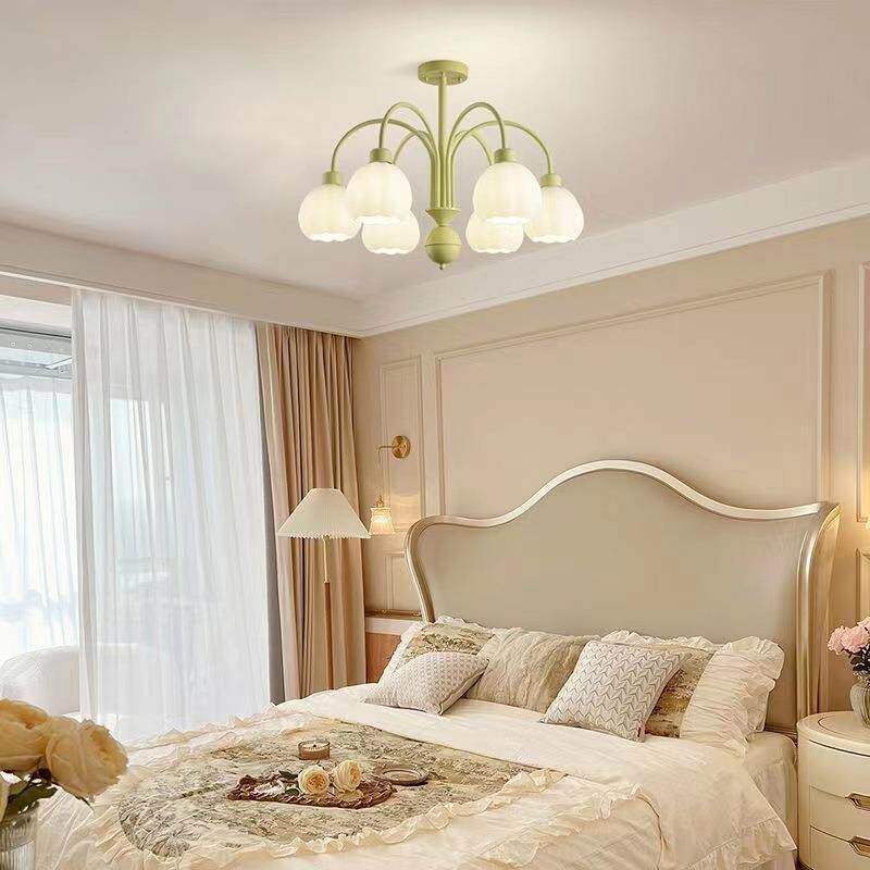 简约奶油中古卧室吊灯温馨式田园法56353公风主房客璃厅玻主卧吸
