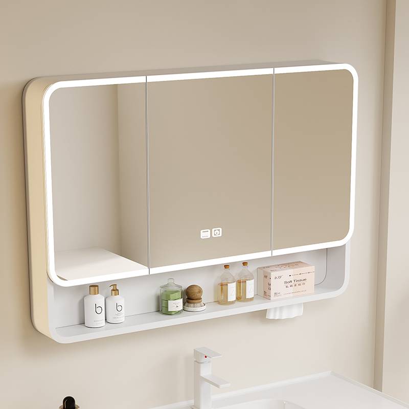 加厚太空铝浴室镜柜圆弧单独卫生间挂墙式智能除雾带灯收纳一体