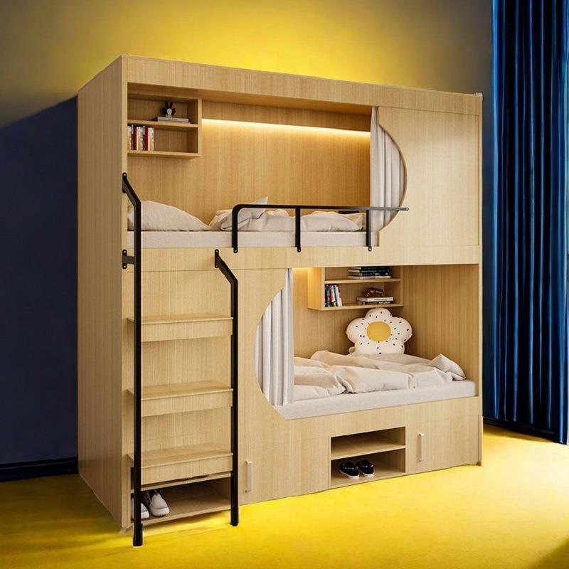 上铺双层床18327带窗帘儿童人互不成干扰木上下床双下人太空舱实质家用