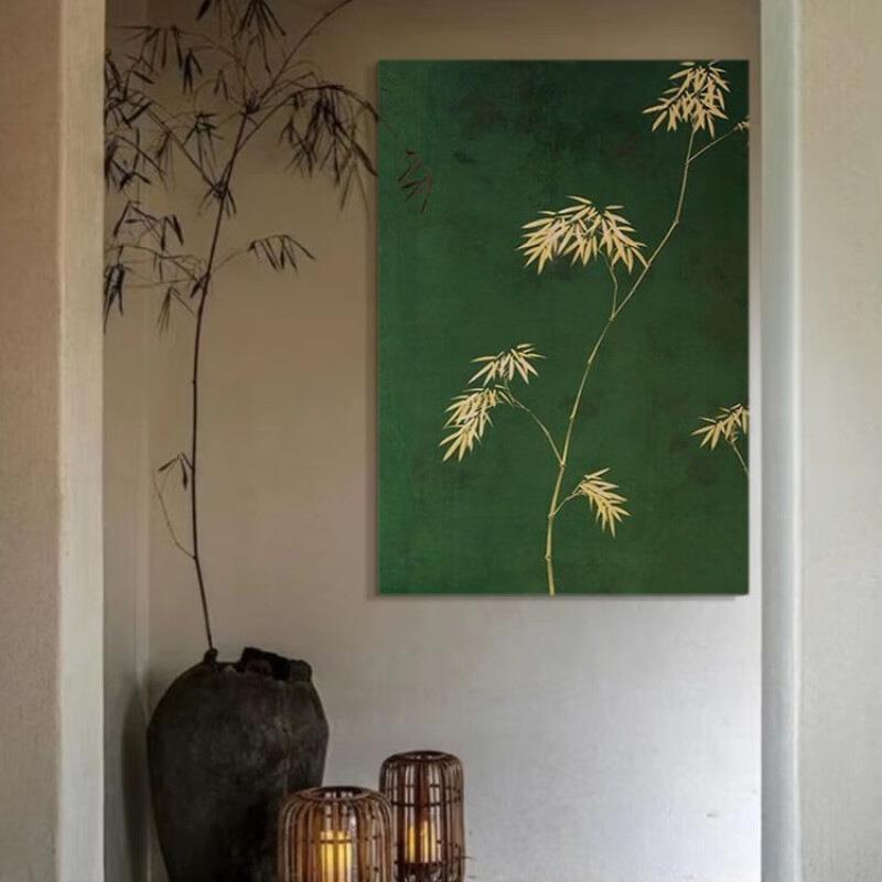子中古过风手绘装饰画客厅餐厅挂画玄关走廊道国潮中HX98壁画竹画