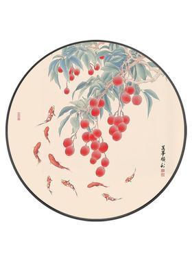 招财鱼入户玄图关装中饰画荔枝圆形走廊过道挂画旺九运86557锦鲤