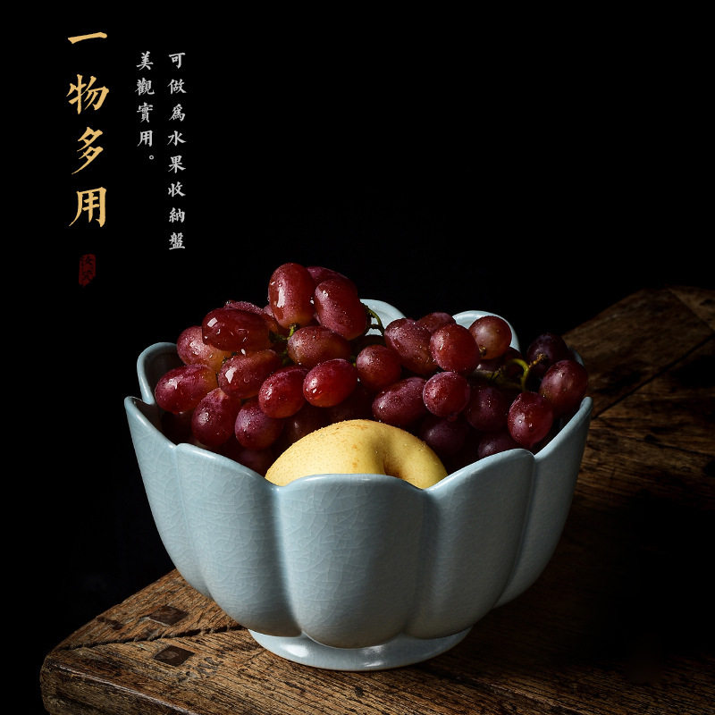 北宋汝窑茶洗开片汝瓷建水大号笔洗水盂水洗陶瓷茶碗茶道零配件