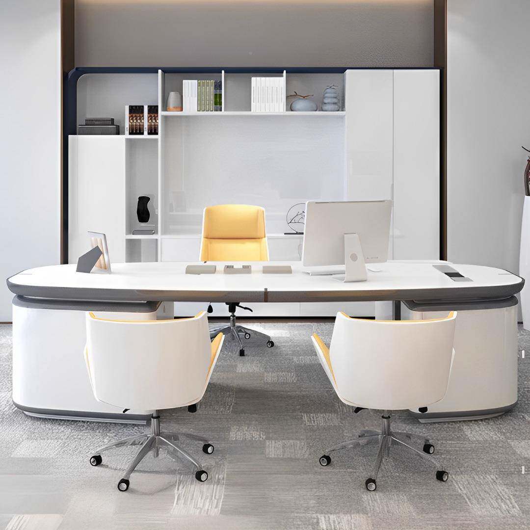 现代简约白时色大班台办公INT室总裁经理公桌意尚创经理大气办办