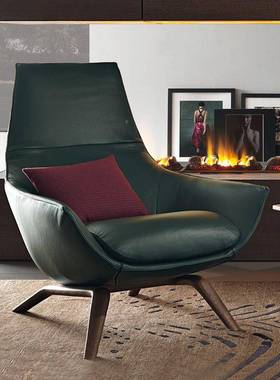 意闲极11198简休椅带酒脚踏高背白蜡木单人椅店客式厅设计师沙发