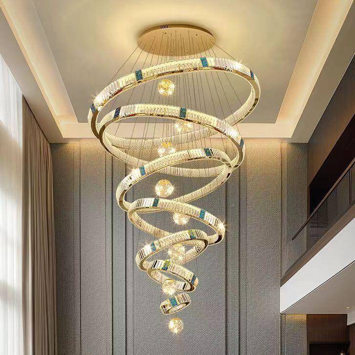 高复式楼客厅奢大吊灯别墅水灯CEP轻大晶气档大气主灯跃层楼中楼