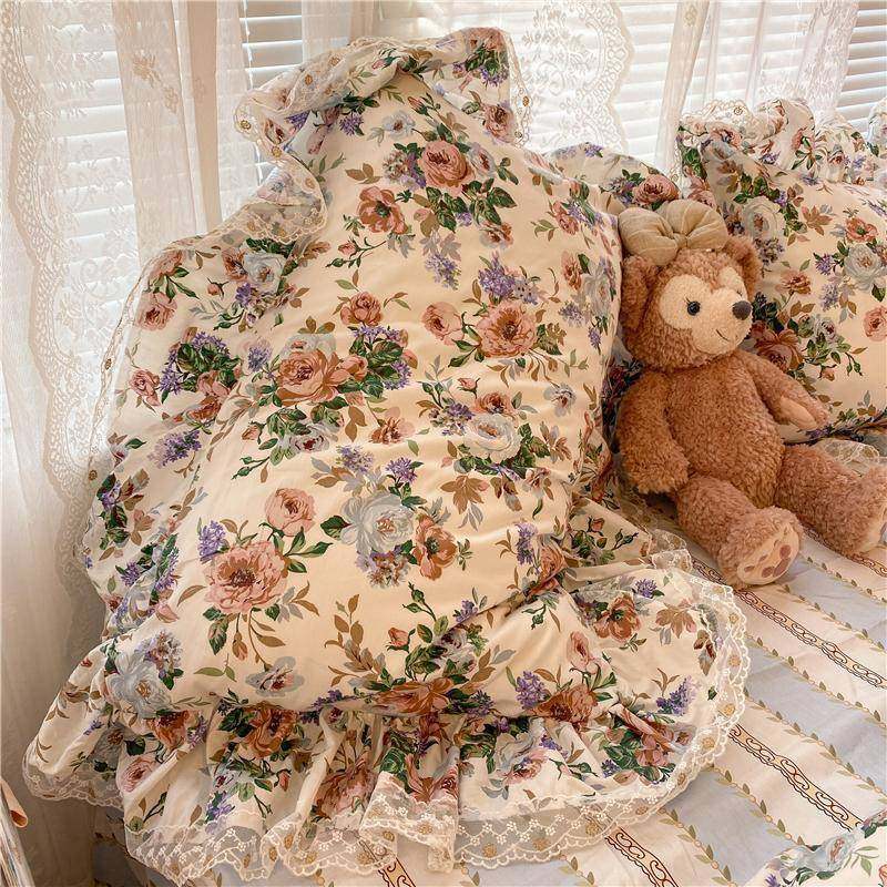 6法边式床复古蕾丝田花园风小碎花OKQ上四件套被套1.51.8