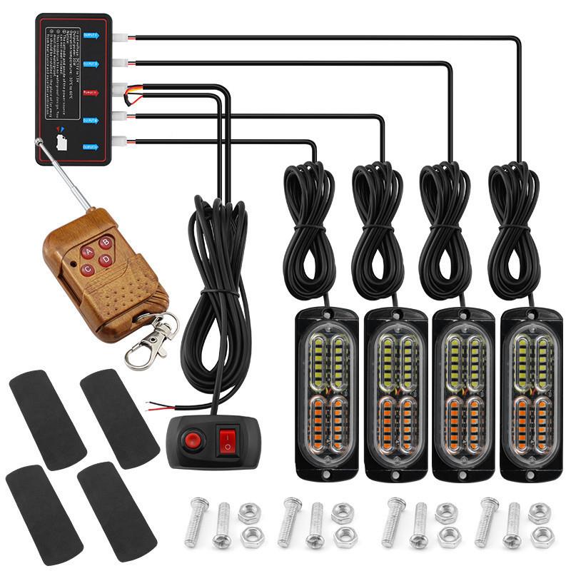 一一拖四4拖四车货车网爆闪警中示灯频闪灯4*24ed高亮格栅灯汽12l