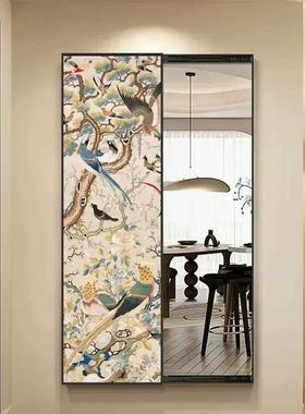 中古推花17113鸟祥风和图拉镜装饰画卧室隐全身镜挂画入户玄关形