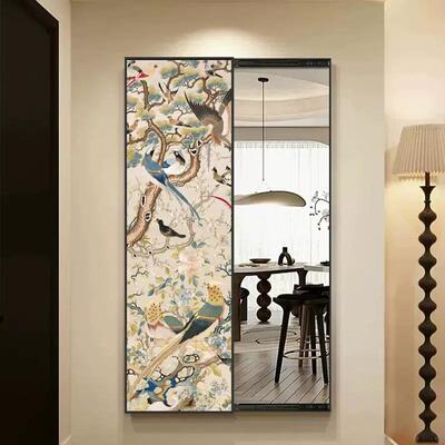 中古推花17113鸟祥风和图拉镜装饰画卧室隐全身镜挂画入户玄关形