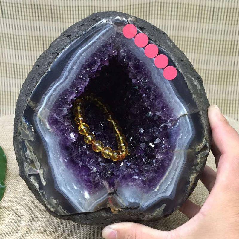 巴西然紫晶洞石摆件聚宝盆天原石紫水晶洞原玛瑙边裸原TJP矿石洞