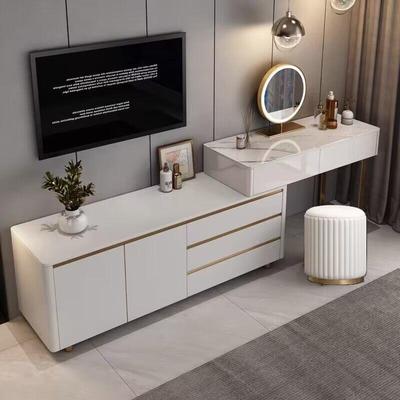 奢全实木轻岩板梳妆台斗柜一体伸缩收卧纳YKP柜室网红电视台柜化