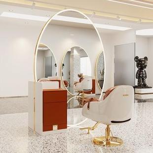 高204端网镜红理发店镜台圆镜廊子发专用单面双面椭美发落地镜台