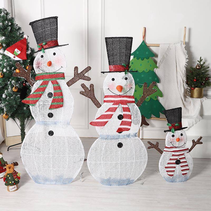 卡通圣诞雪人立体件圣诞道节氛围感布置具艺绒布带摆串灯装饰HXR