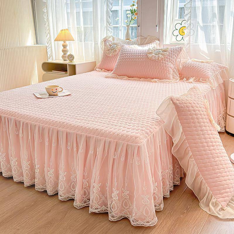 公HEX主风水洗棉床裙裙225新款四季0通用全床罩带包裙边床罩三件