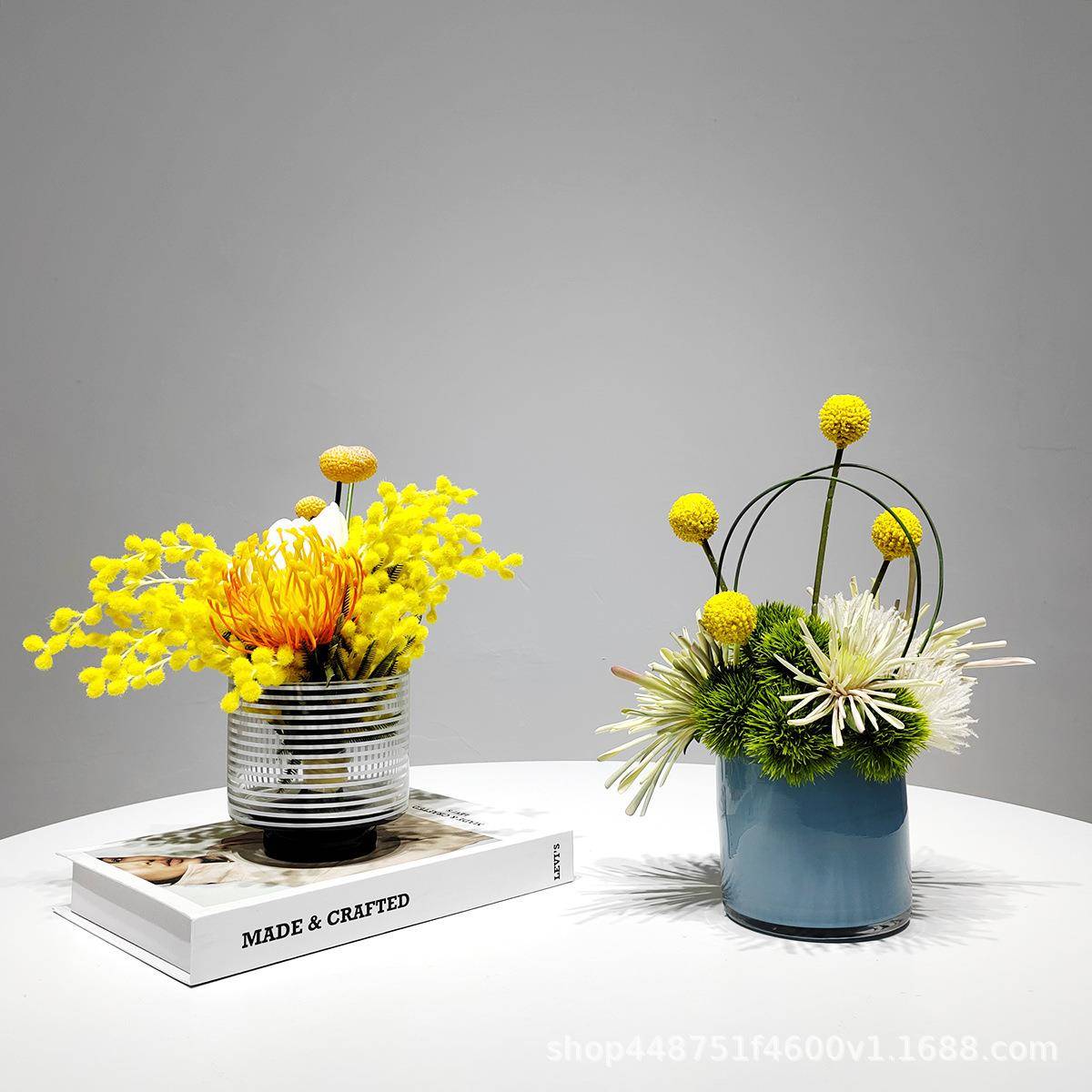 现代轻仿真花艺假摆花件样板间茶桌几桌面摆花洽谈前奢台绿818植