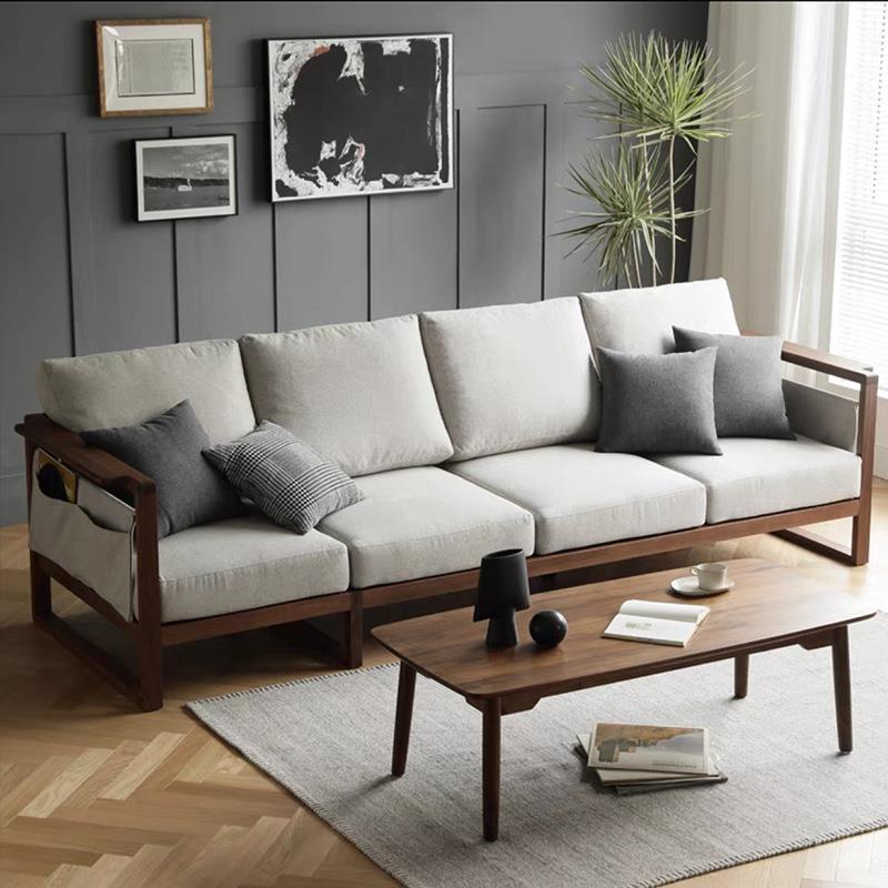 北美黑桃木全实沙发组合新木中胡式BVC沙木发樱桃多功能转角贵妃