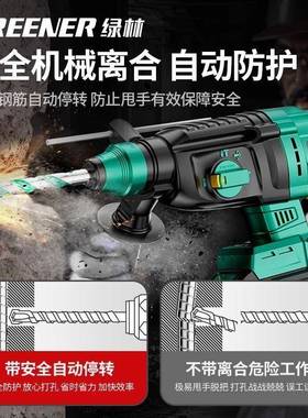 绿锂林12295电电锤电钻镐三用装大功率打混凝土工具套电无线轻型冲击钻