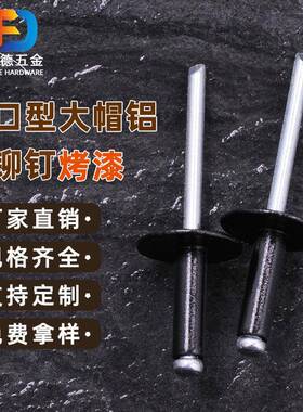 大帽檐黑色铆抽钉型烤漆大帽拉钉开铝口大KKI帽烤黑芯铆钉拉钉烤