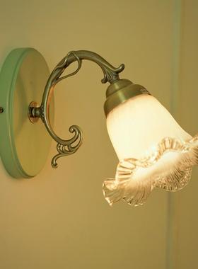 my水晶花朵玻璃实木室法式美式欧式复古视内电主墙81618卧室壁灯