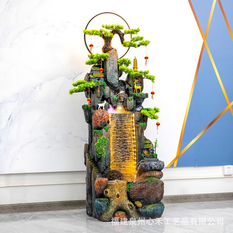 假山地喷泉流摆水件客UCA厅办公茶室阳台风水招财缸造鱼景落水景
