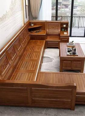 实木沙组合YFB雕花转储物沙发客厅古典木冬夏两用质角沙发发