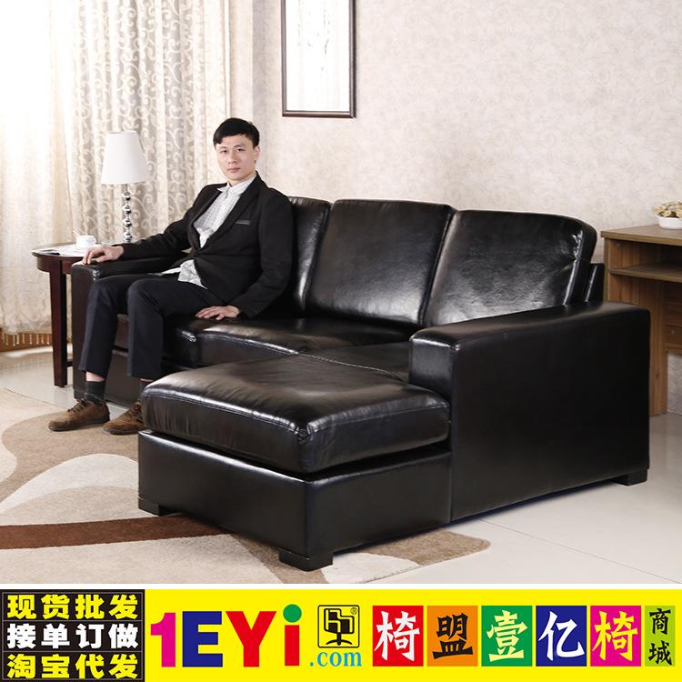 司玛特小型户单身公寓办公家亮用黑转角贵妃耐磨抛光皮沙发NIJ色