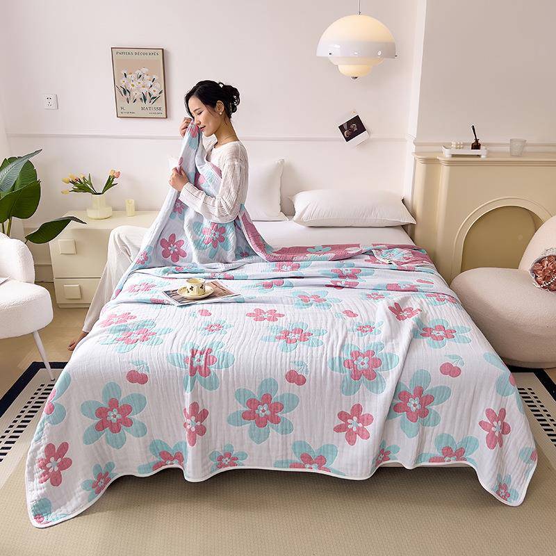 A类全棉水洗棉六层洗纱布毛巾被温水高被工kcfyDW2C艺纱布盖毯不