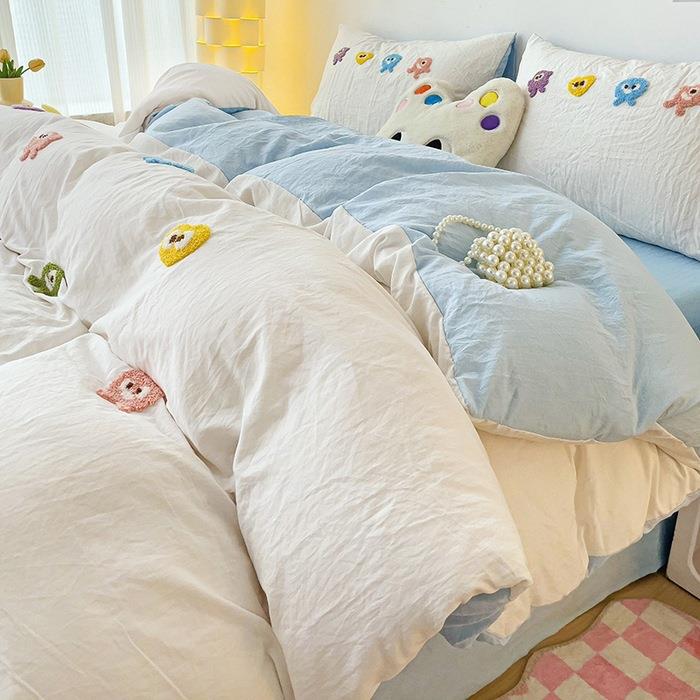 新柔水洗SHUIMO云朵棉毛巾绣四超件套软柔亲肤被套学生宿舍三款件