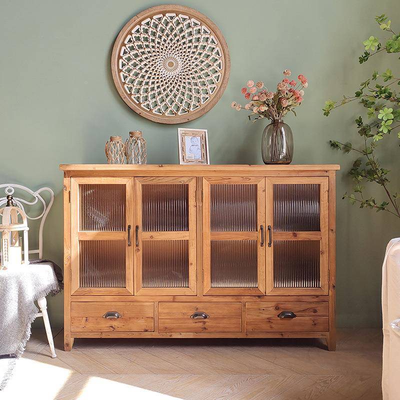 美式实木餐柜复古玻璃玄关酒柜边房边柜民柜宿AHRS0034酒店厨客厅