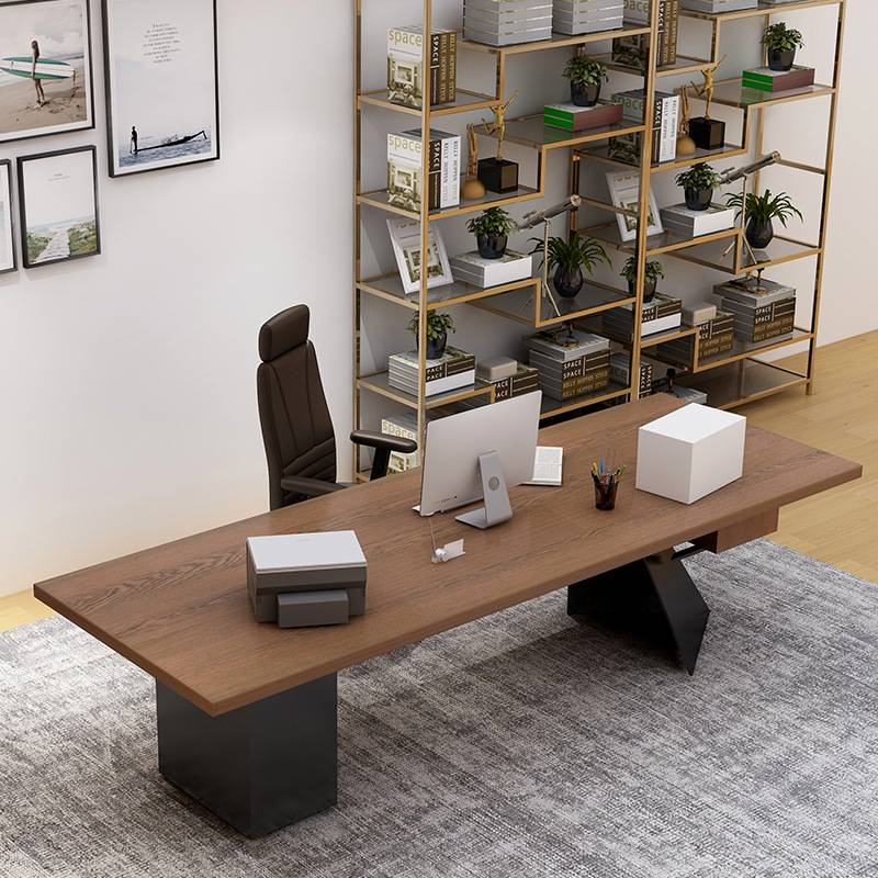 实木单人老板桌家用书房书桌设计师主管电脑桌办公桌收纳实木书桌