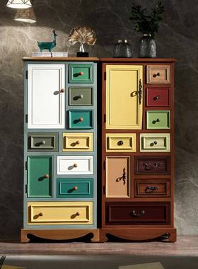 美式墙五15449斗柜卧室储物柜收纳柜客厅实柜子靠立柜彩木绘装饰