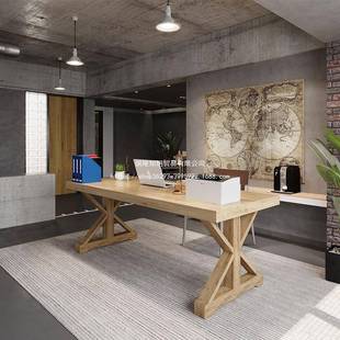 工餐作台约美式 实木桌长条会l议桌办公桌书桌电脑76853桌复古oft