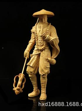 家黄木杨雕武僧工品工厂艺53791文玩把艺玩手把件收藏摆件