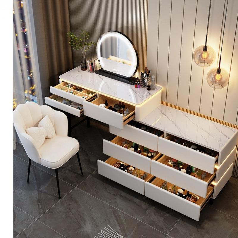 梳妆台奶PXG油纳风全实体木斗柜现代岩简约收柜化妆台一化妆桌实