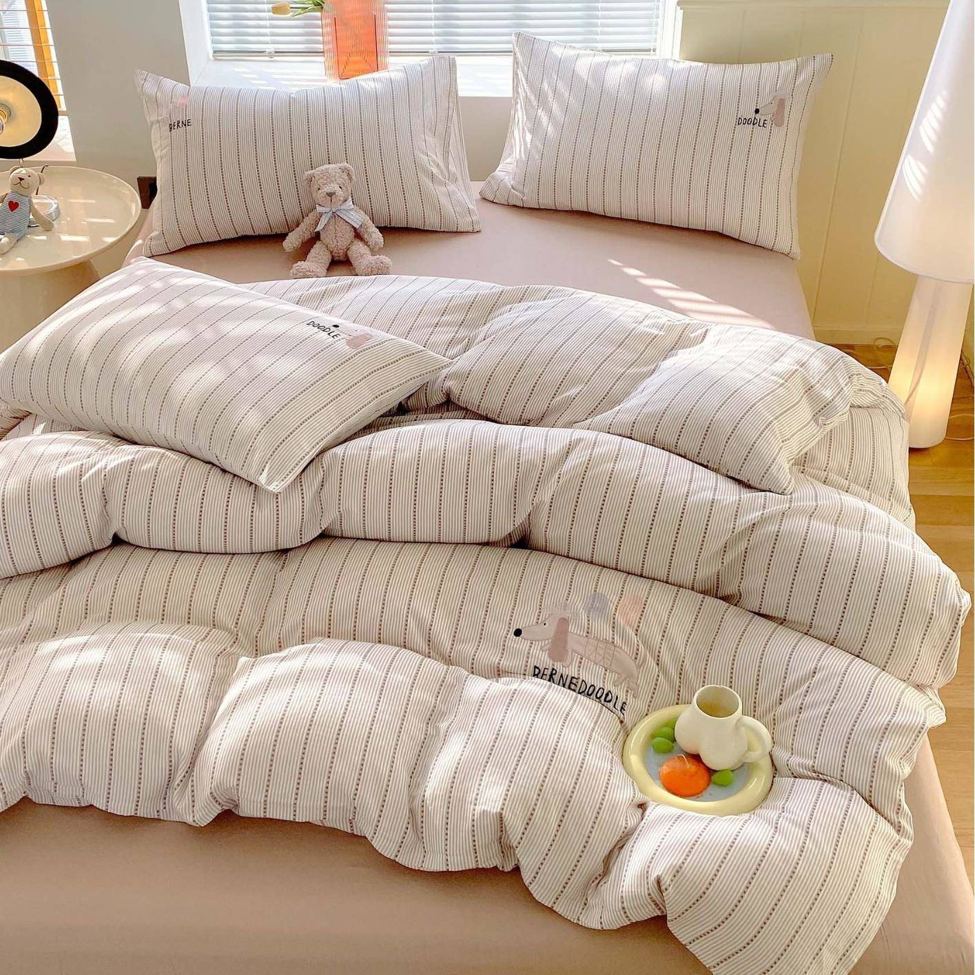 A类PHX卡通全棉层柔纱纯棉四件套刺绣软夏双被罩床单季床上用品