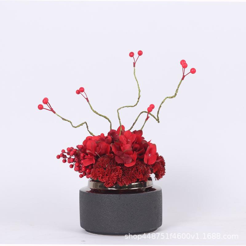 新中式高档红样206色婚仿真花艺摆件板房客厅餐迎春花新喜庆桌装