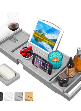 物现货咖泡澡竹浴缸置物架可伸缩浴VJO缸架酒架店色民宿浴缸置板