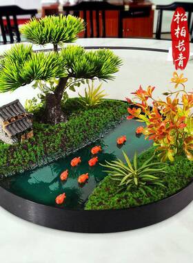 酒店式大圆餐桌中间摆花电饰动转盘装摆花件中NEA包厢圆桌景观桌