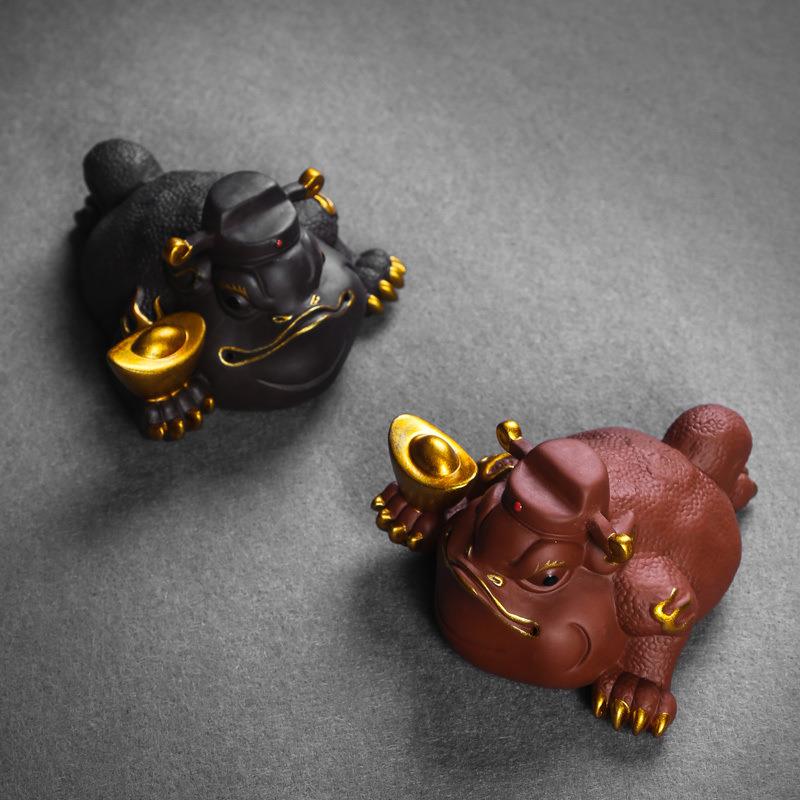 紫砂茶宠摆件QWJ金蟾茶具茶可功夫宜兴玩道独角招财精手工品养茶