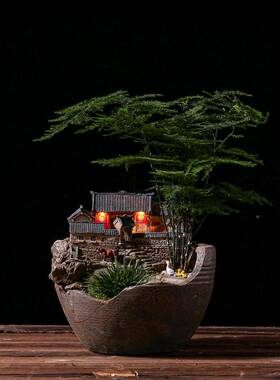 中式件建筑创t5662875意玄关客架厅饰品观博古茶几微景文竹摆盆栽