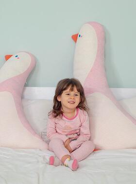 纯棉色企侧鹅女睡觉抱枕儿童睡夹腿长条枕床粉上生靠枕JUX安抚陪