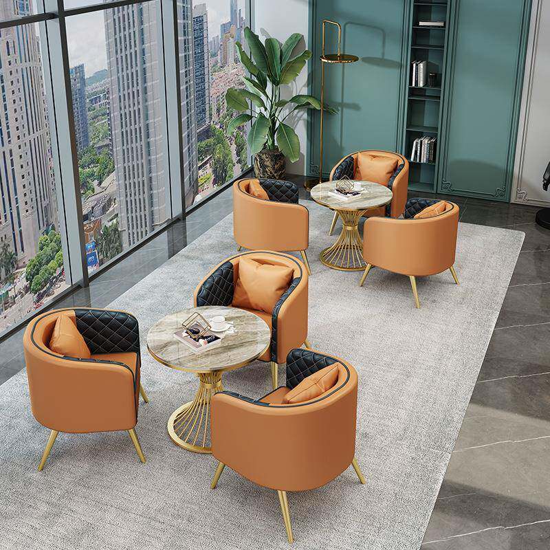 轻奢现代楼18637处酒店厅宾革馆皮单人沙发椅洽谈休售闲区会客桌