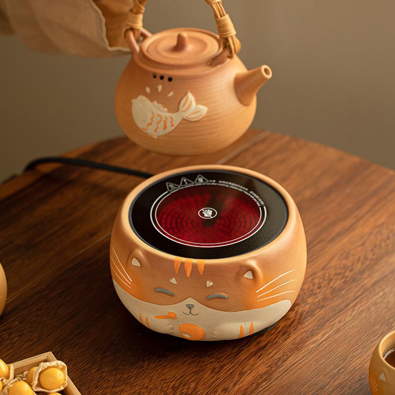 木鱼电陶炉茶茶壶围炉煮茶套装家用室内煮茶暖茶具猫烫YRB提梁防
